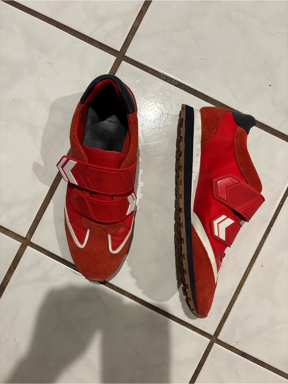 Tory Sport Red Suede & Mesh Velcro Sneakers